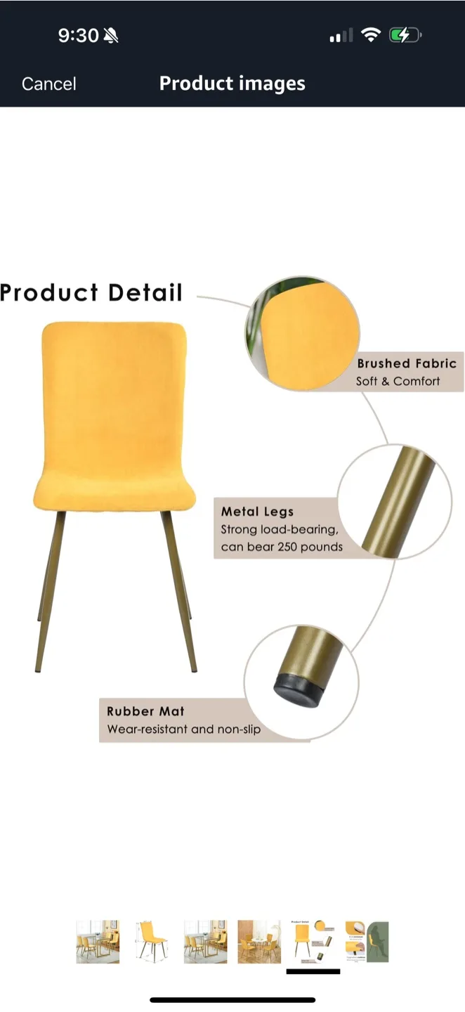 Glass Dining Table with 4 Yellow Chairs image indicator(5)