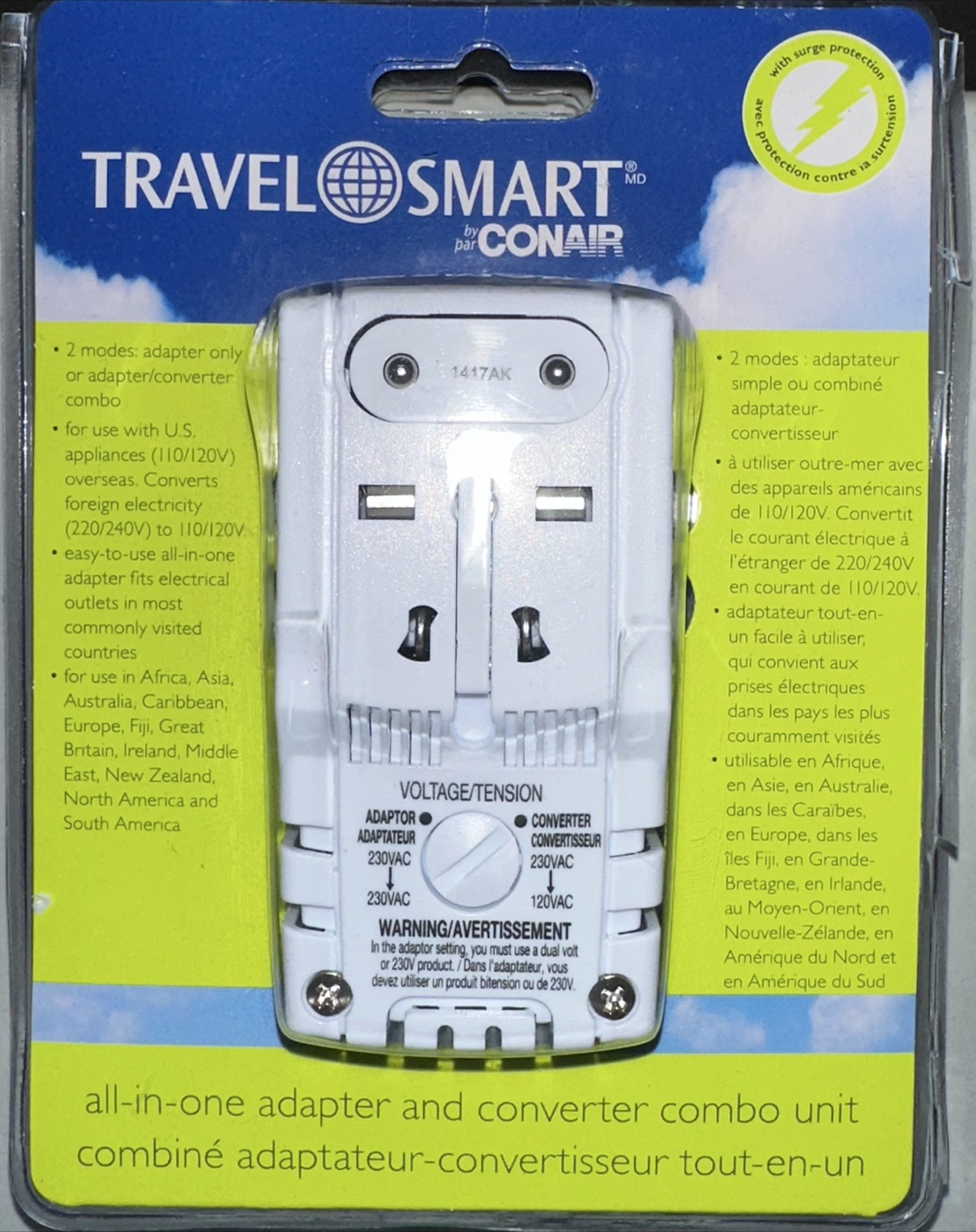 Conair TS253AD Adapter/Converter Combo with Surge Protection