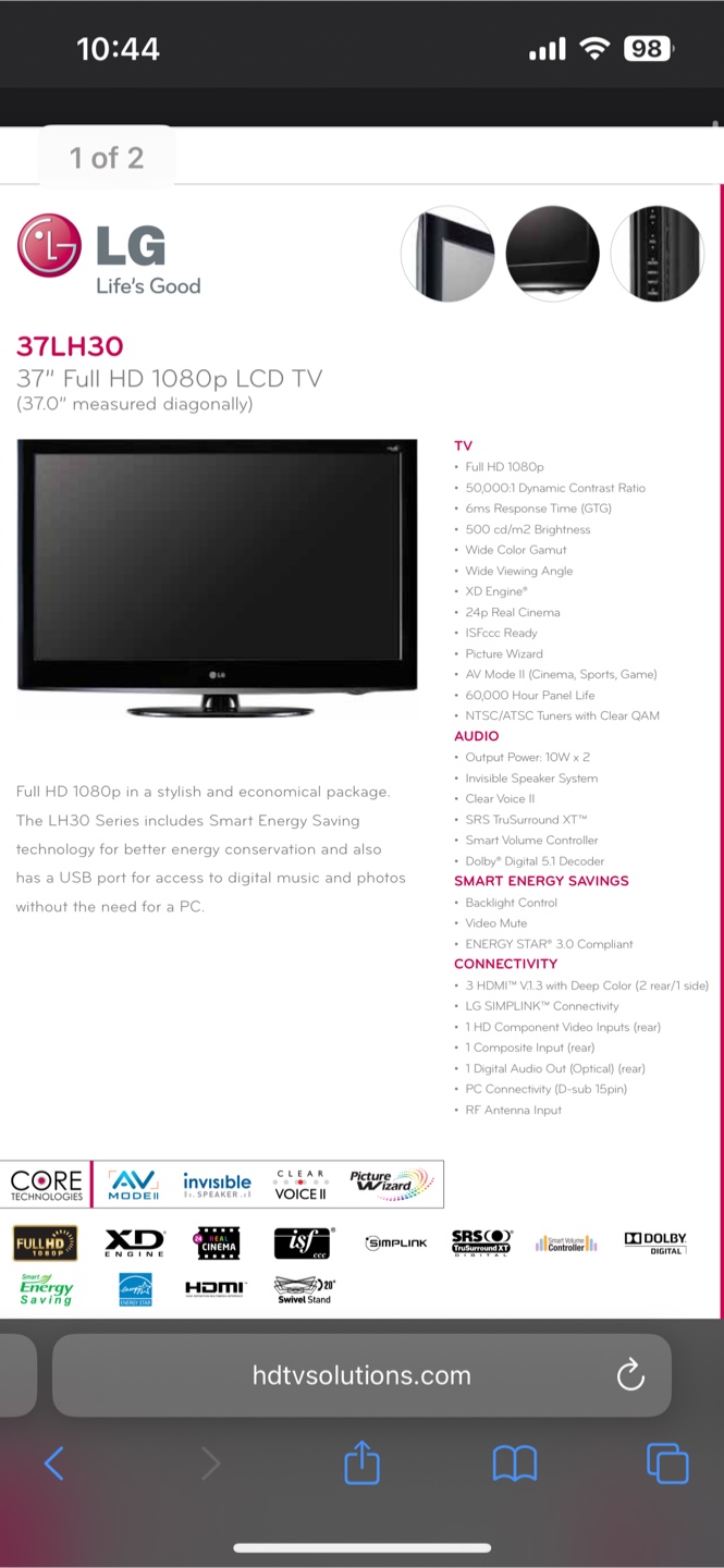 LG 37LH30 37" Full HD 1080p LCD TV - photo 4