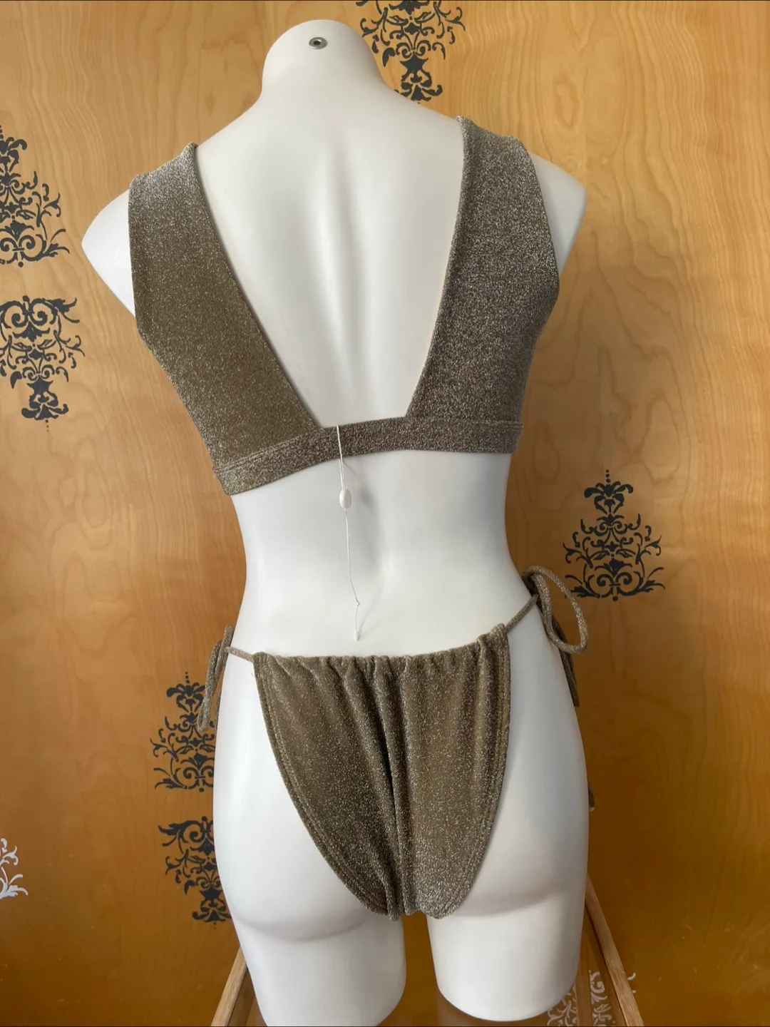 NWT RARE Vintage 2000s Y2K Bikini Glitter Gold Medium image indicator(5)