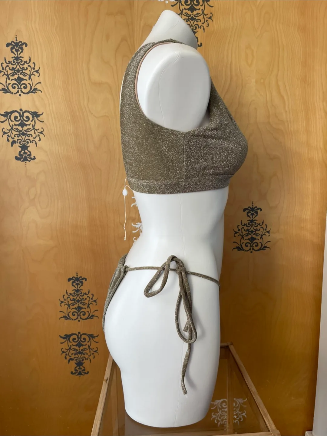 NWT RARE Vintage 2000s Y2K Bikini Glitter Gold Medium image indicator(4)