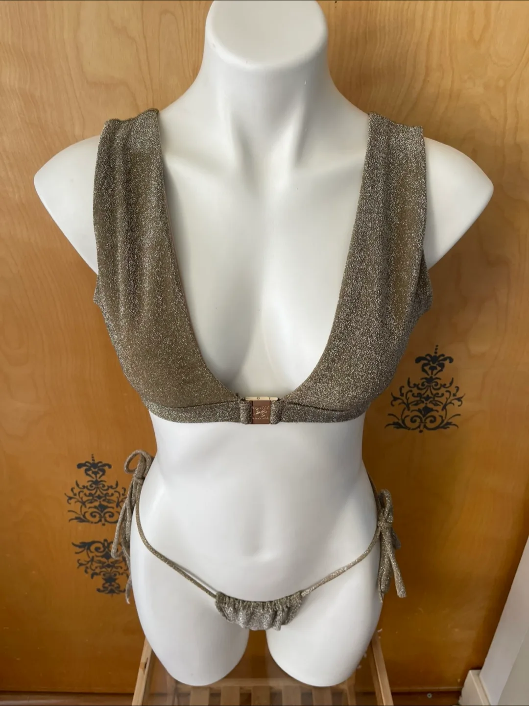 NWT RARE Vintage 2000s Y2K Bikini Glitter Gold Medium image indicator(2)
