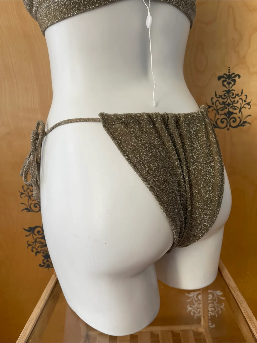 NWT RARE Vintage 2000s Y2K Bikini Glitter Gold Medium image indicator(6)