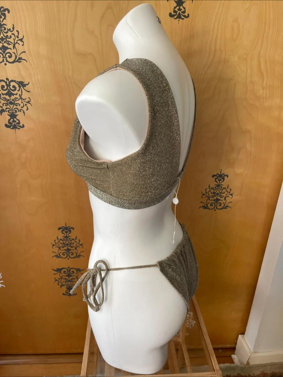 NWT RARE Vintage 2000s Y2K Bikini Glitter Gold Medium image indicator(7)