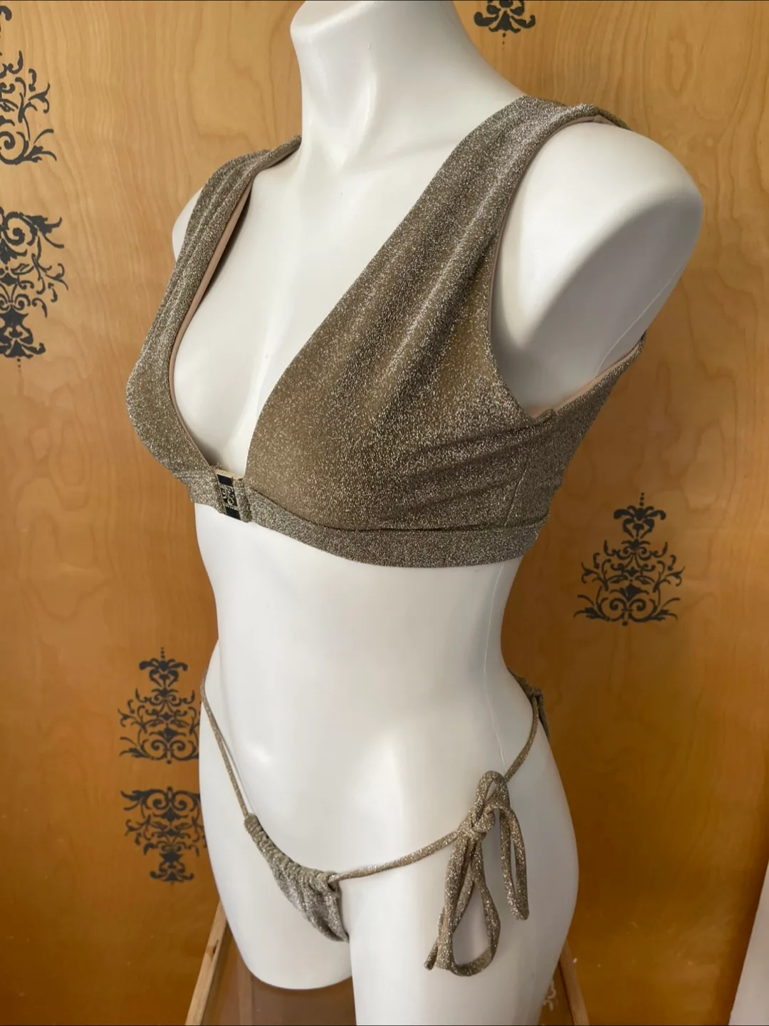 NWT RARE Vintage 2000s Y2K Bikini Glitter Gold Medium image indicator(9)