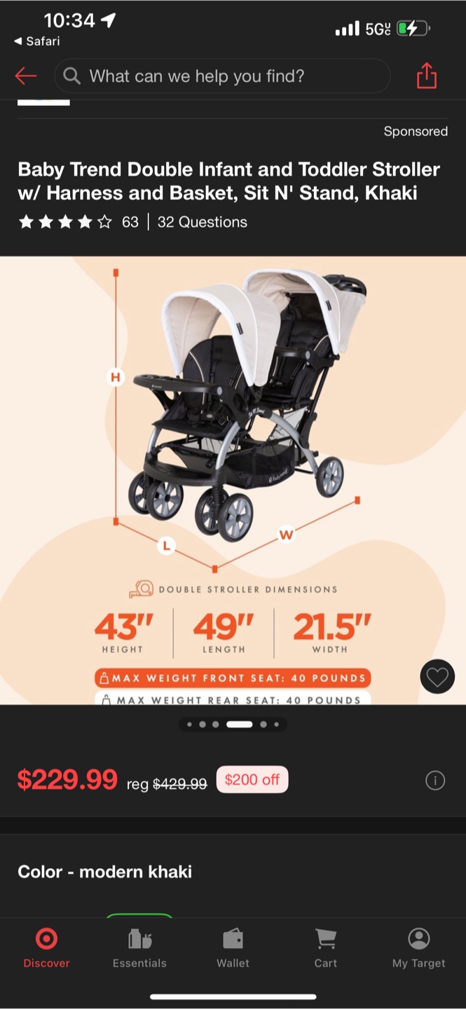 Baby Trend Double Sit N' Stand Stroller - Modern Khaki - photo 3