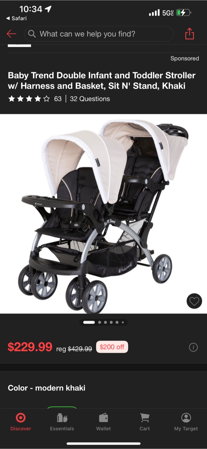 Baby Trend Double Sit N' Stand Stroller - Modern Khaki