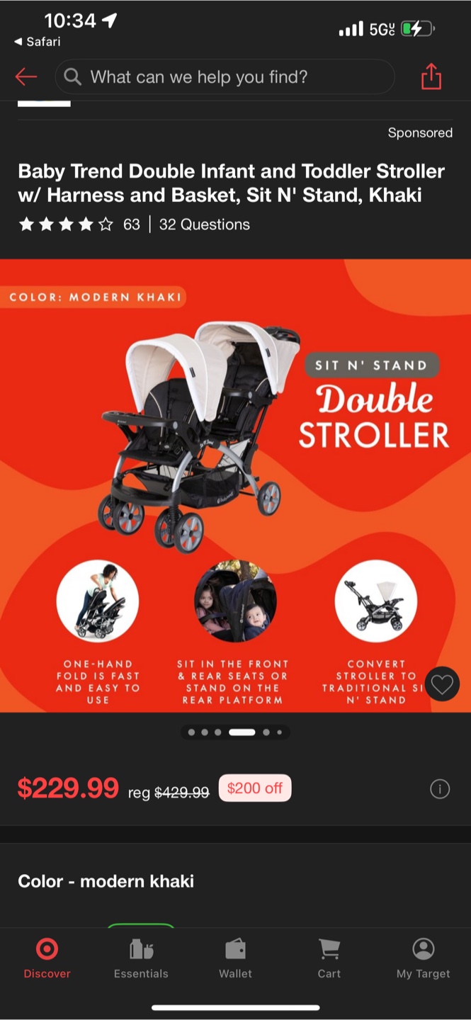 Baby Trend Double Sit N' Stand Stroller - Modern Khaki - photo 2