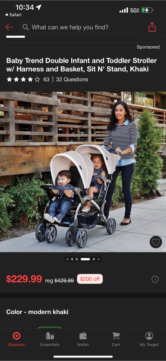 Baby Trend Double Sit N' Stand Stroller - Modern Khaki - photo 4