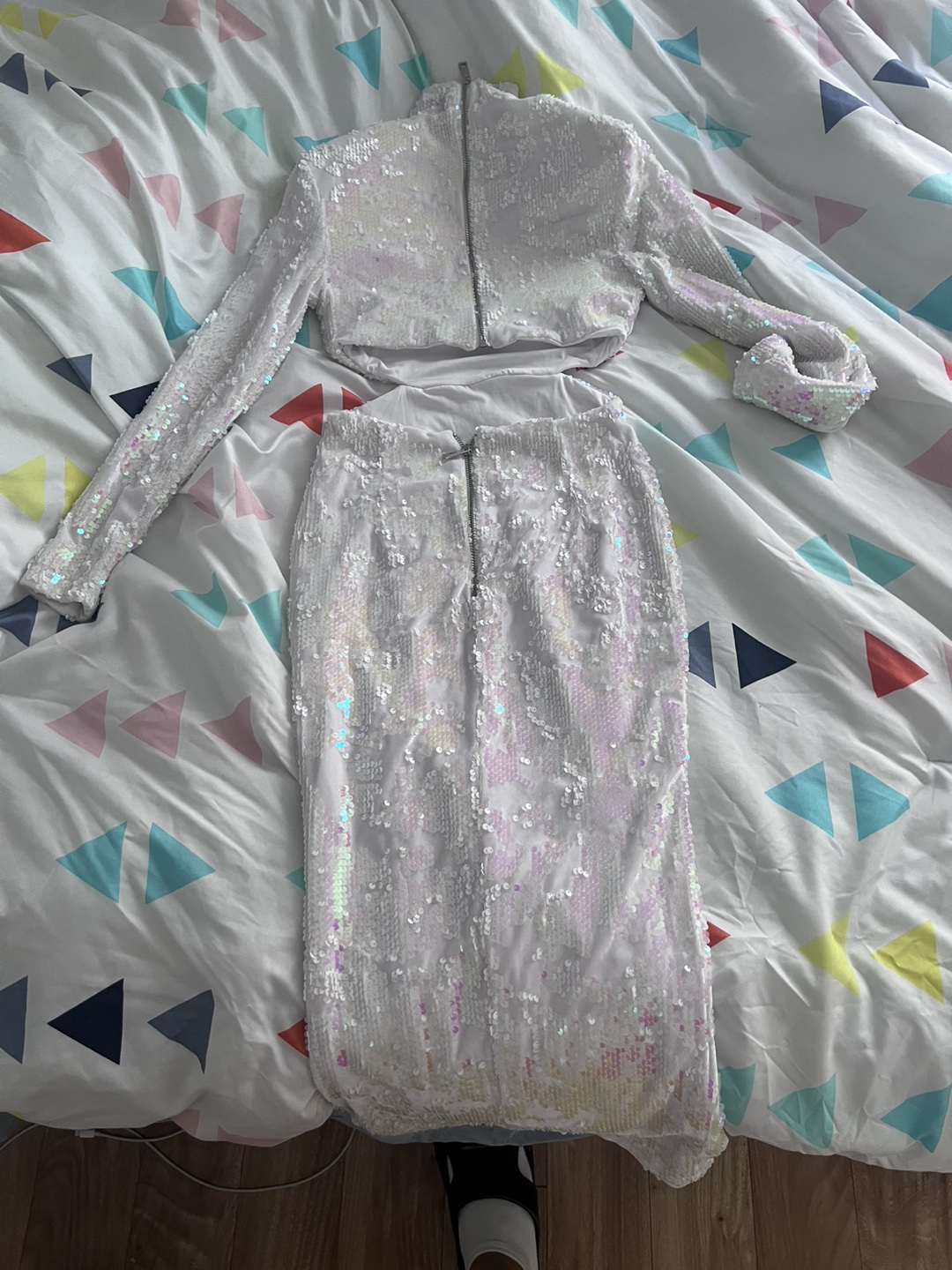 Sequin Dress Back-Cut-Out  - White - photo 2