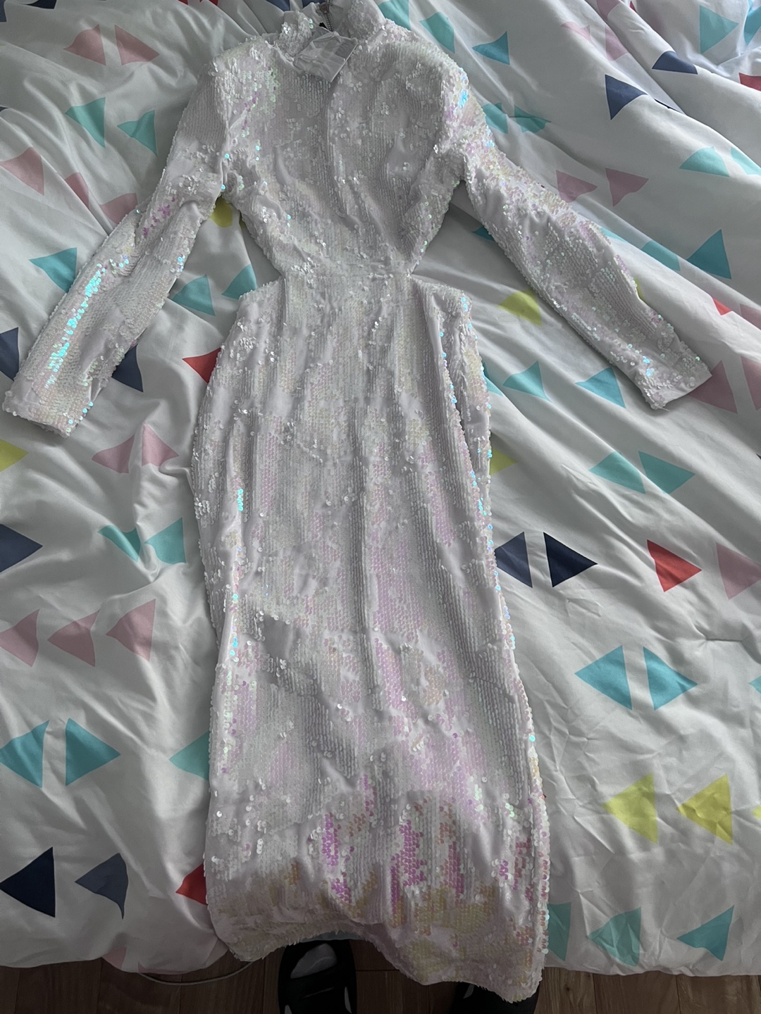 Sequin Dress Back-Cut-Out  - White