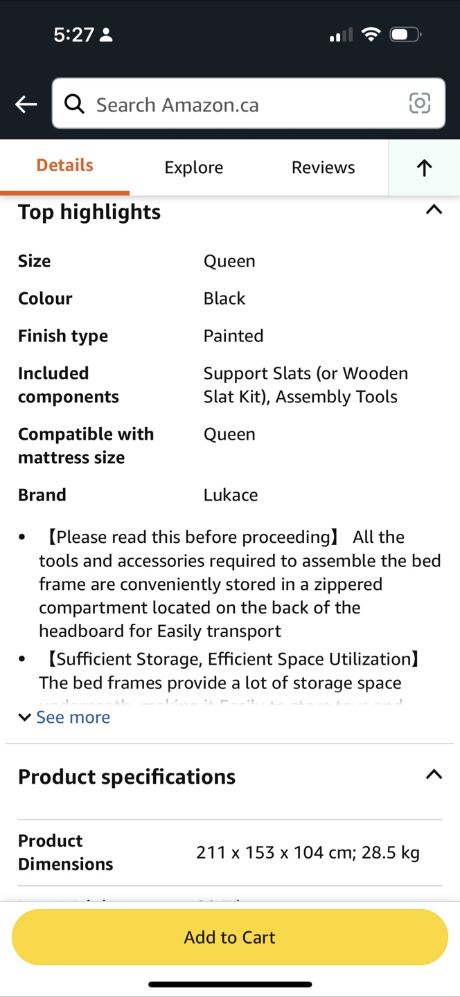 Lukace Queen Size Bed Frame - Black - photo 3