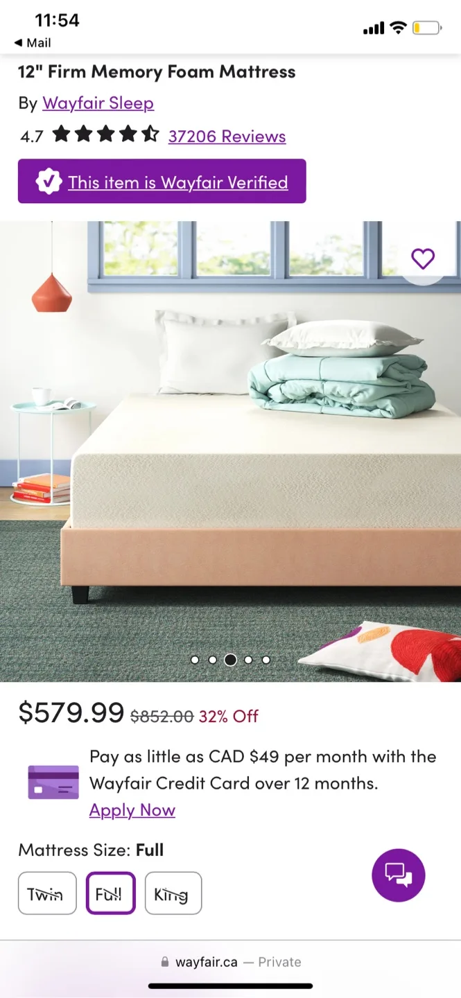 Wayfair Sleep 12" Full Size Mattress