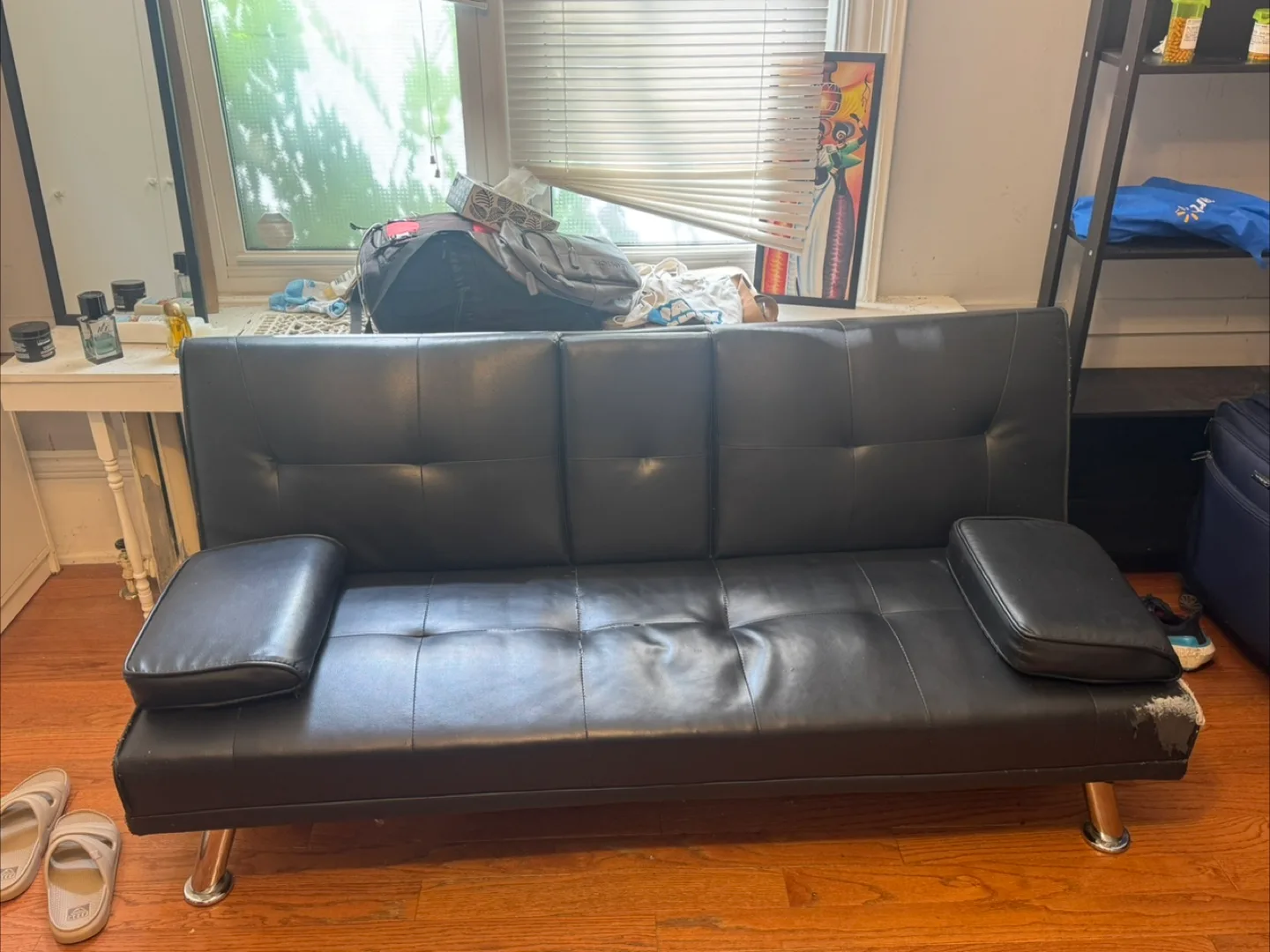 Black Faux Leather Futon Sofa Bed thumbnail