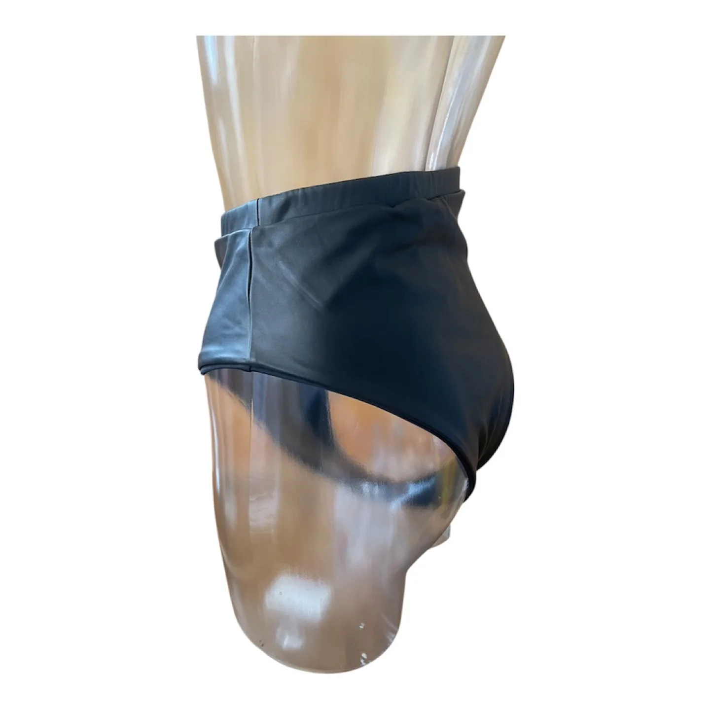 NWT Black Faux Leather High Waisted Bikini Bottoms S/M image indicator(5)