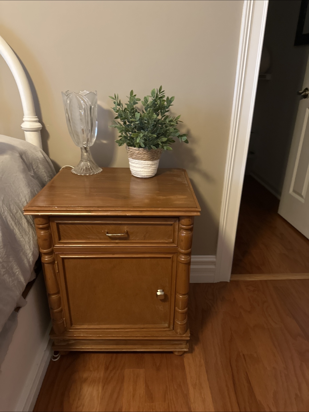 Wooden Nightstand with Cabinet