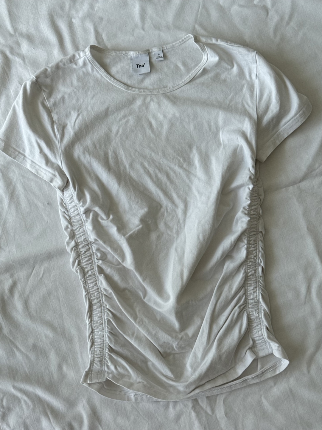 Aritzia Tna White Ruched T-Shirt - Size Small