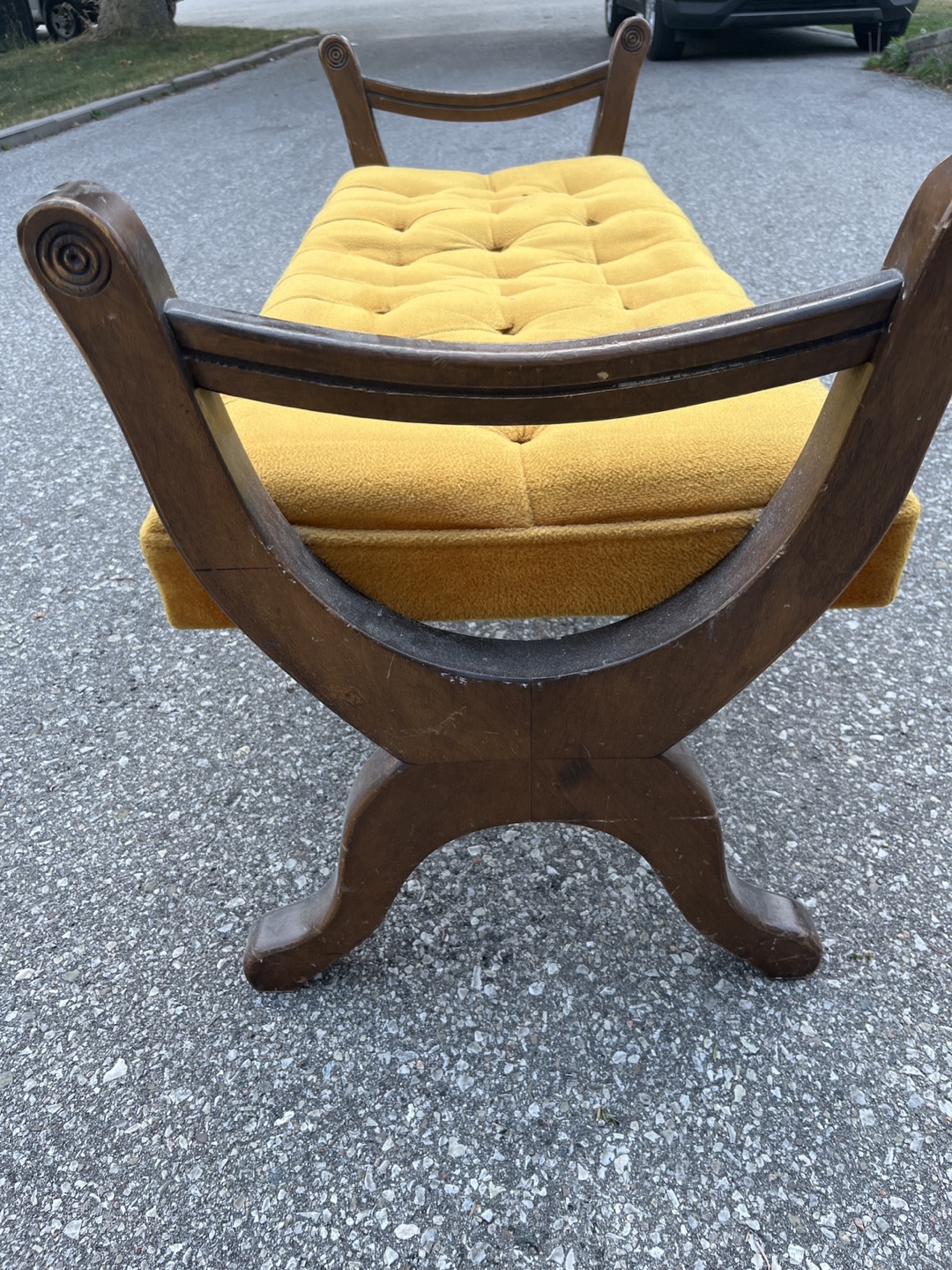 Vintage Yellow Tufted Bench - photo 5