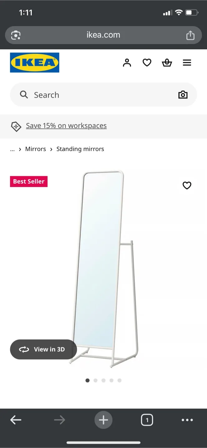 IKEA Standing Mirror - White thumbnail