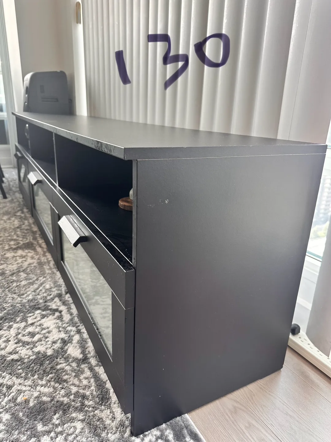 IKEA Black TV Stand with Glass Doors