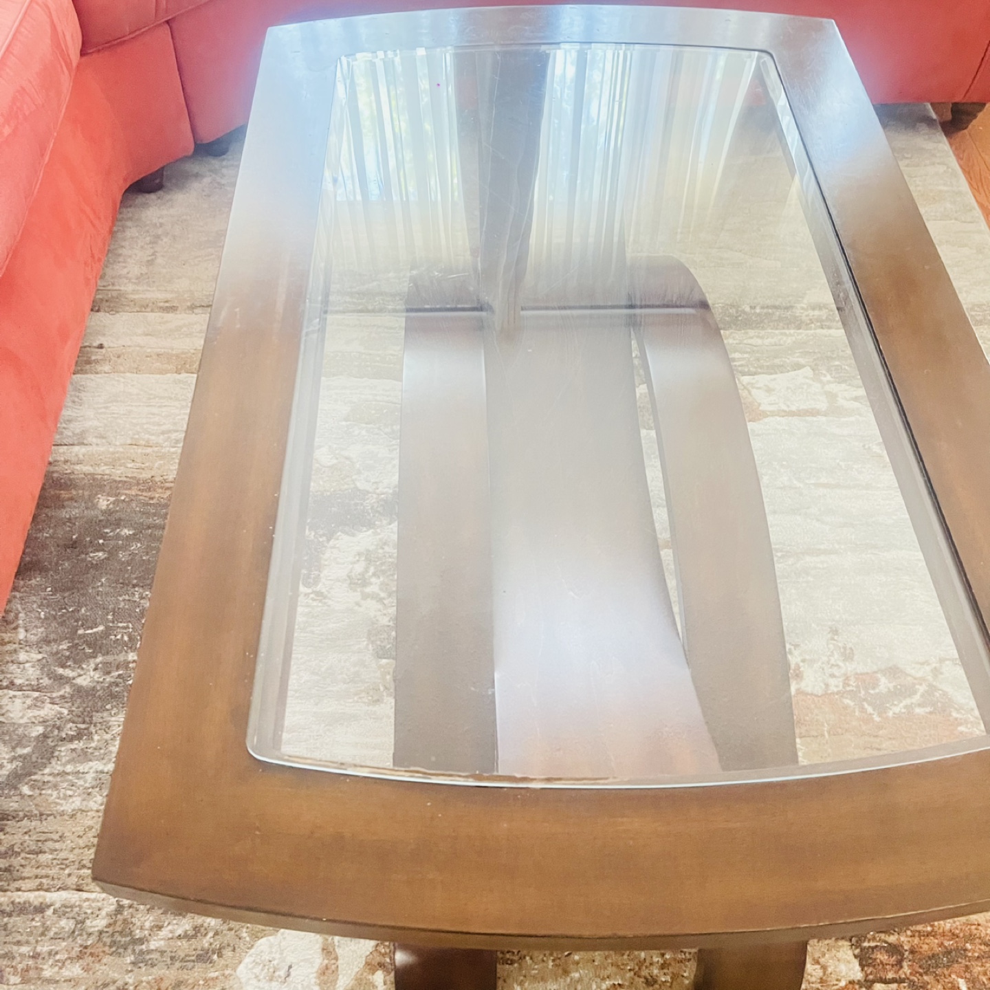 Glass Top Wooden Coffee Table - photo 2