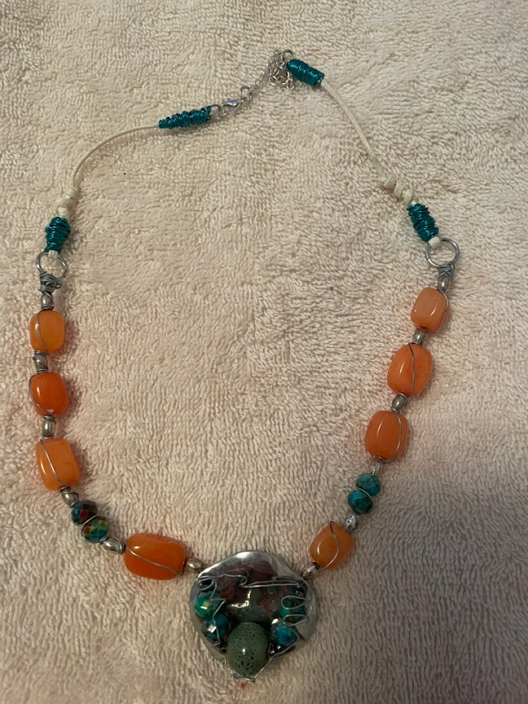 Handmade Beaded Necklace - Orange & Silver image indicator(2)