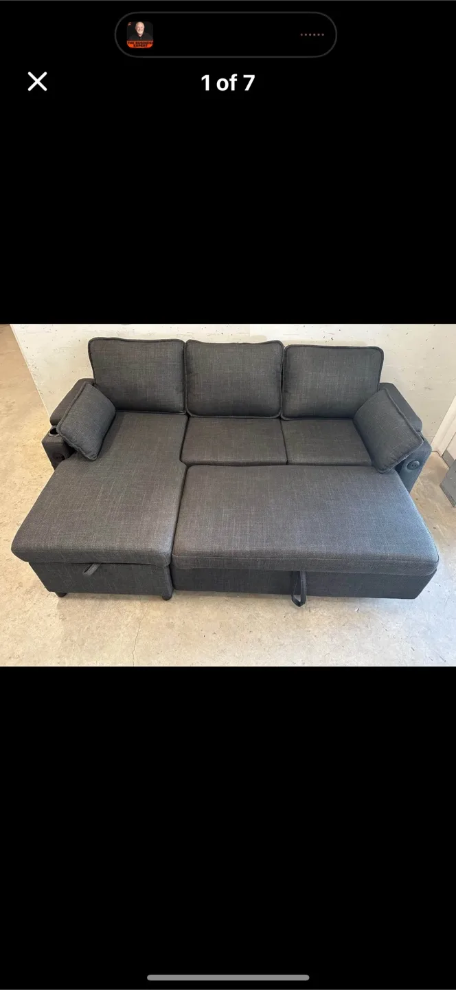 Grey Sectional Sofa with Pull-Out Bed