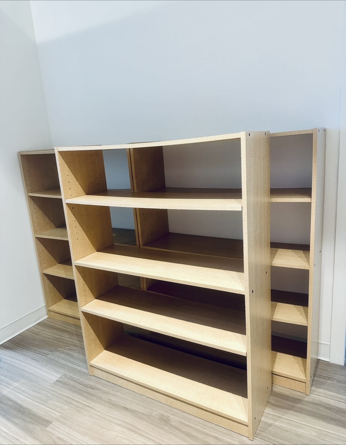 3 wooden bookcases - 4 ft high