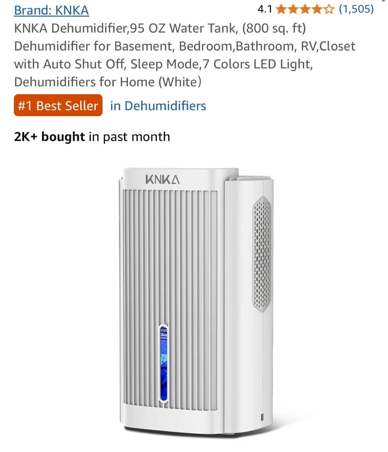 KNKA Dehumidifier - 95 OZ Water Tank thumbnail