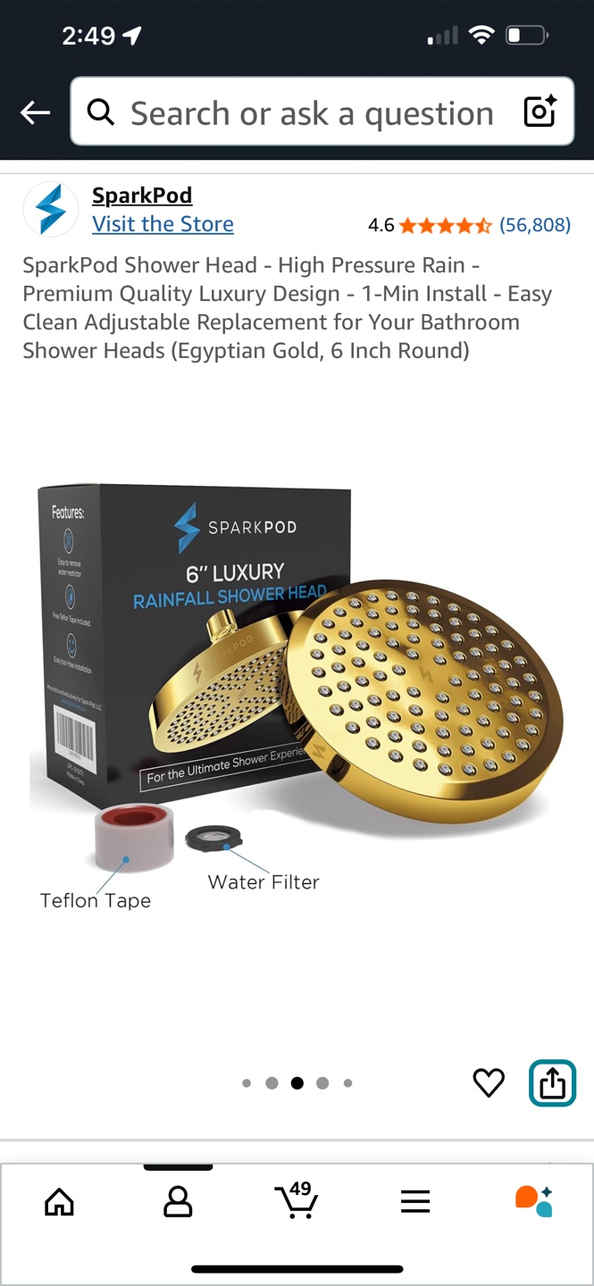 NEW Shower head - SparkPod 6" Gold Rainfall Style - photo 5