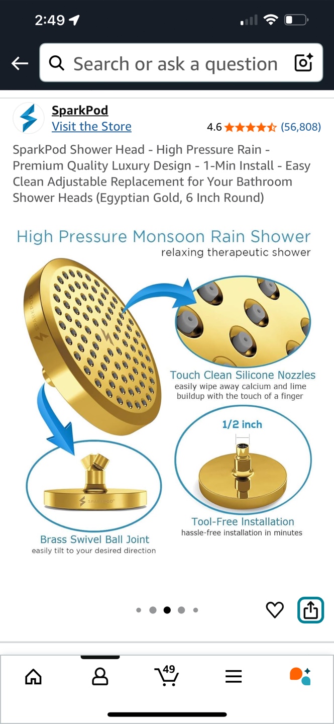 NEW Shower head - SparkPod 6" Gold Rainfall Style - photo 2
