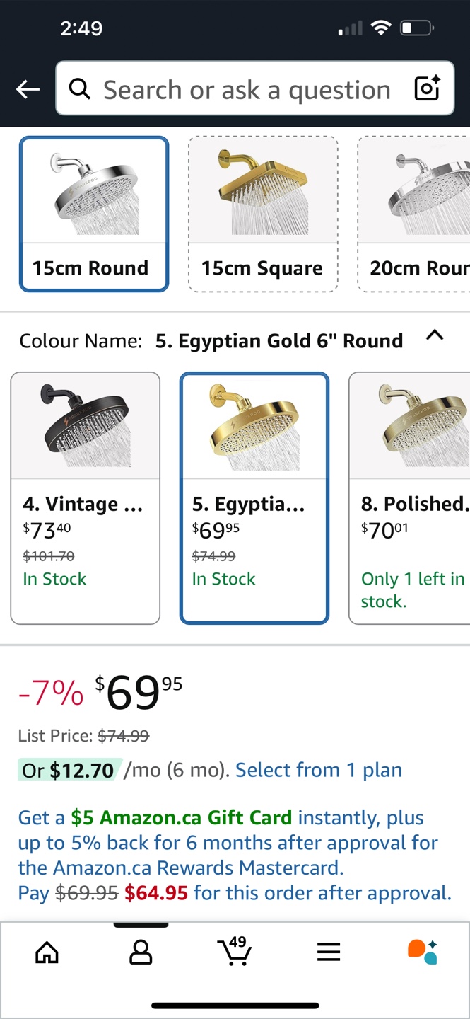 NEW Shower head - SparkPod 6" Gold Rainfall Style - photo 3