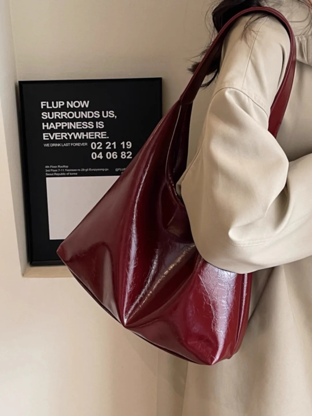 Burgundy Patent Leather Tote Bag thumbnail