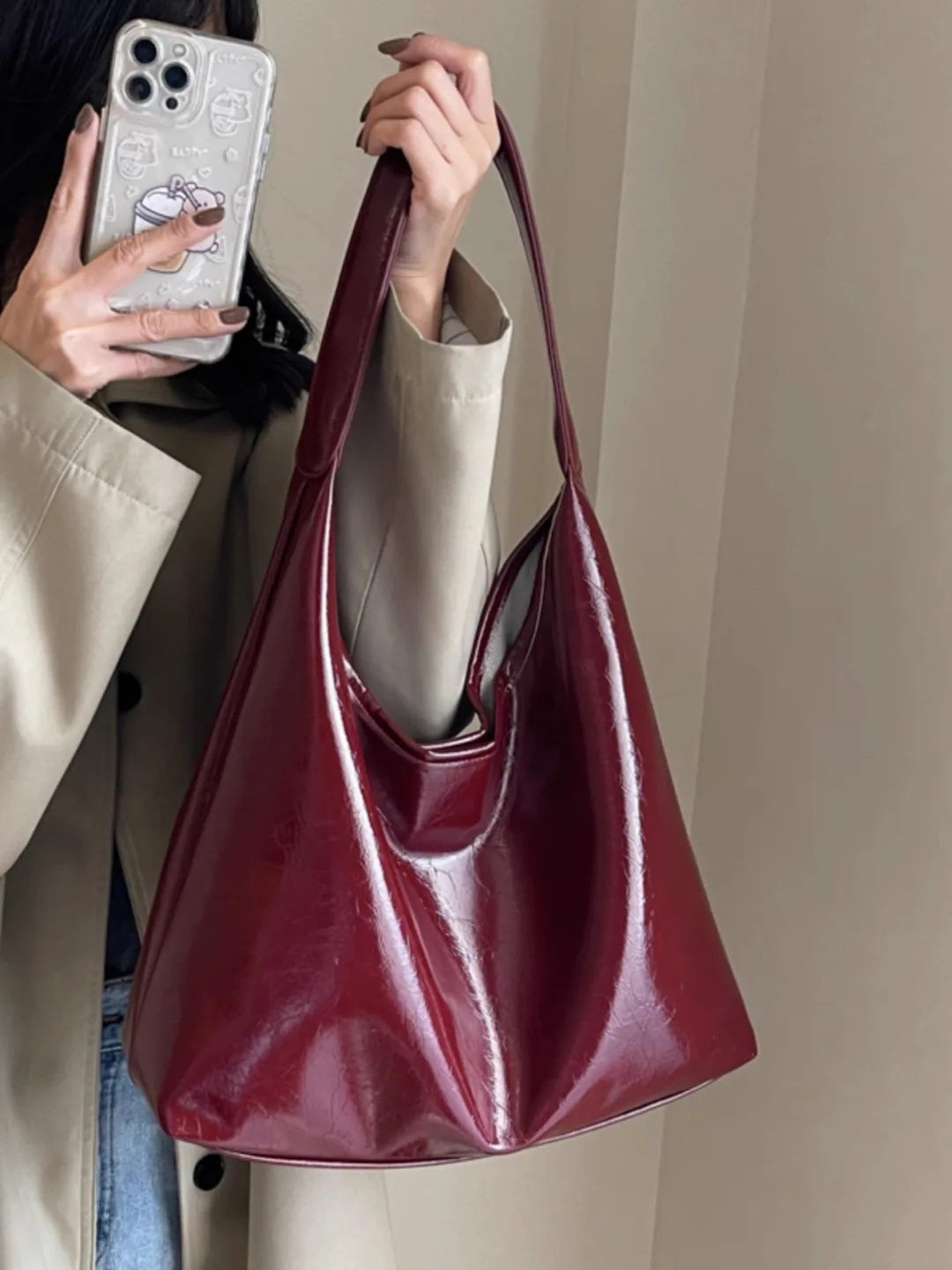 Burgundy Boho Tote Bag image indicator(2)