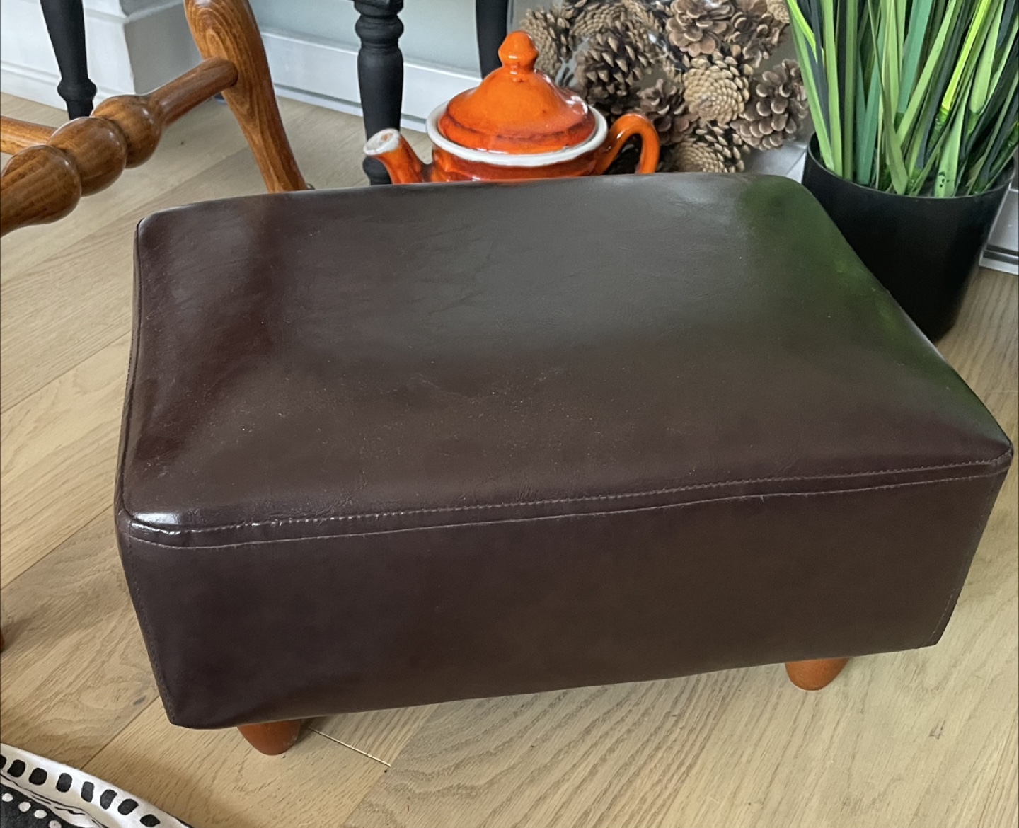 Brown Faux Leather Ottoman Footstool
