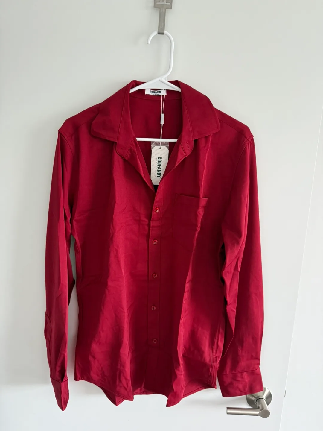 COOFANDY Red Long Sleeve Shirt thumbnail
