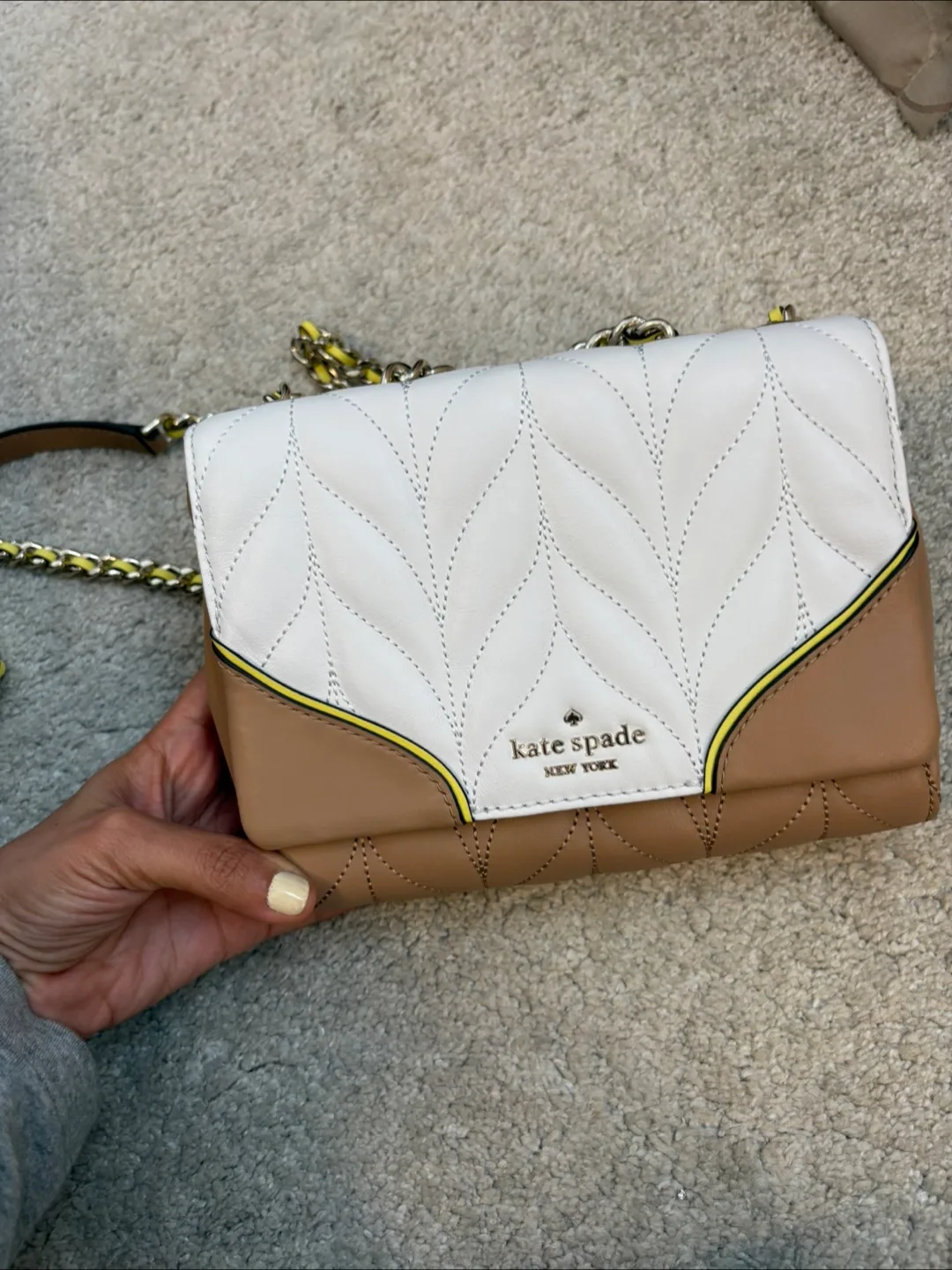 NEW Kate Spade White & Tan Leather Bag thumbnail