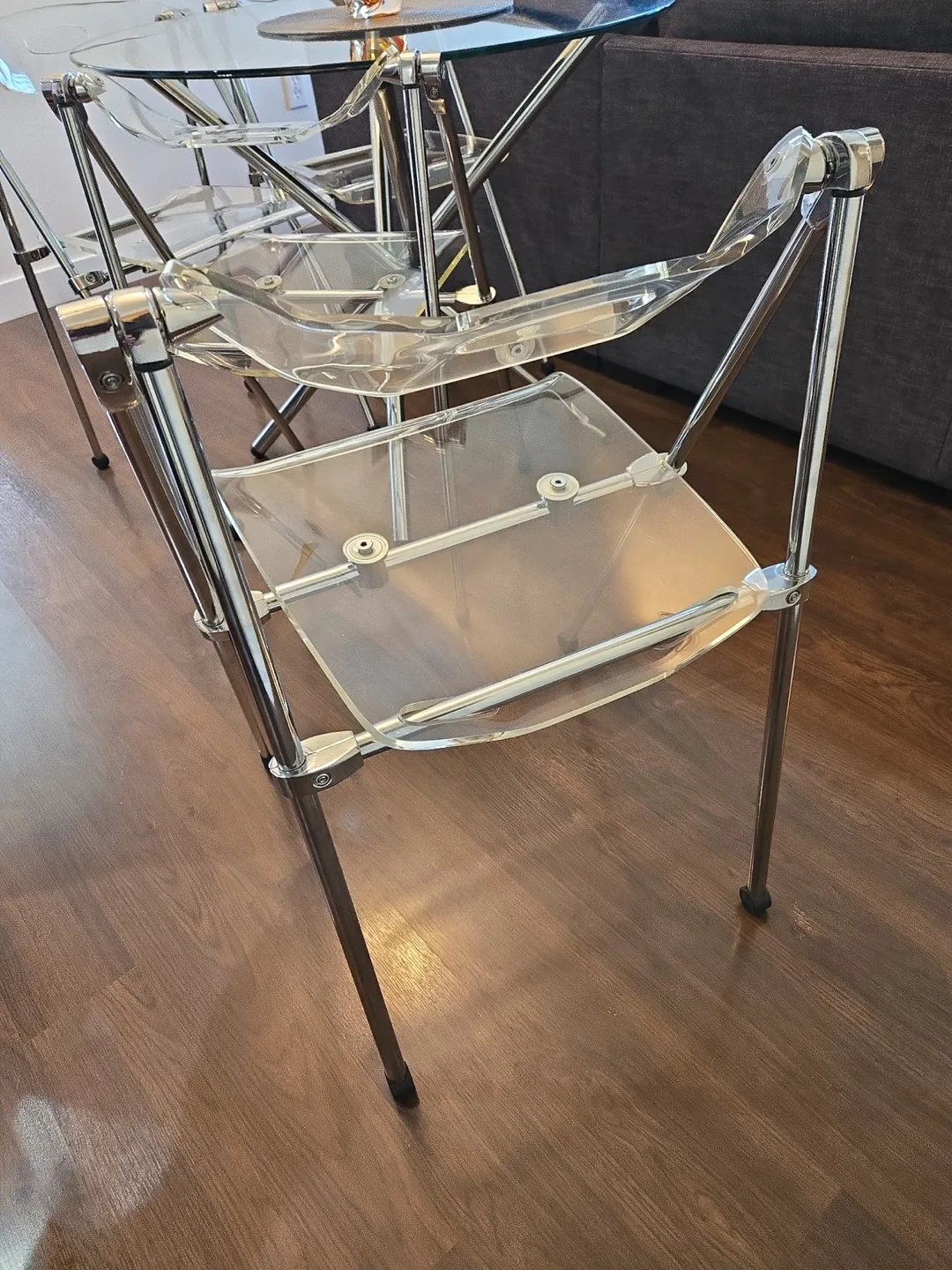 Clear Folding Chair - Lucite & Chrome thumbnail