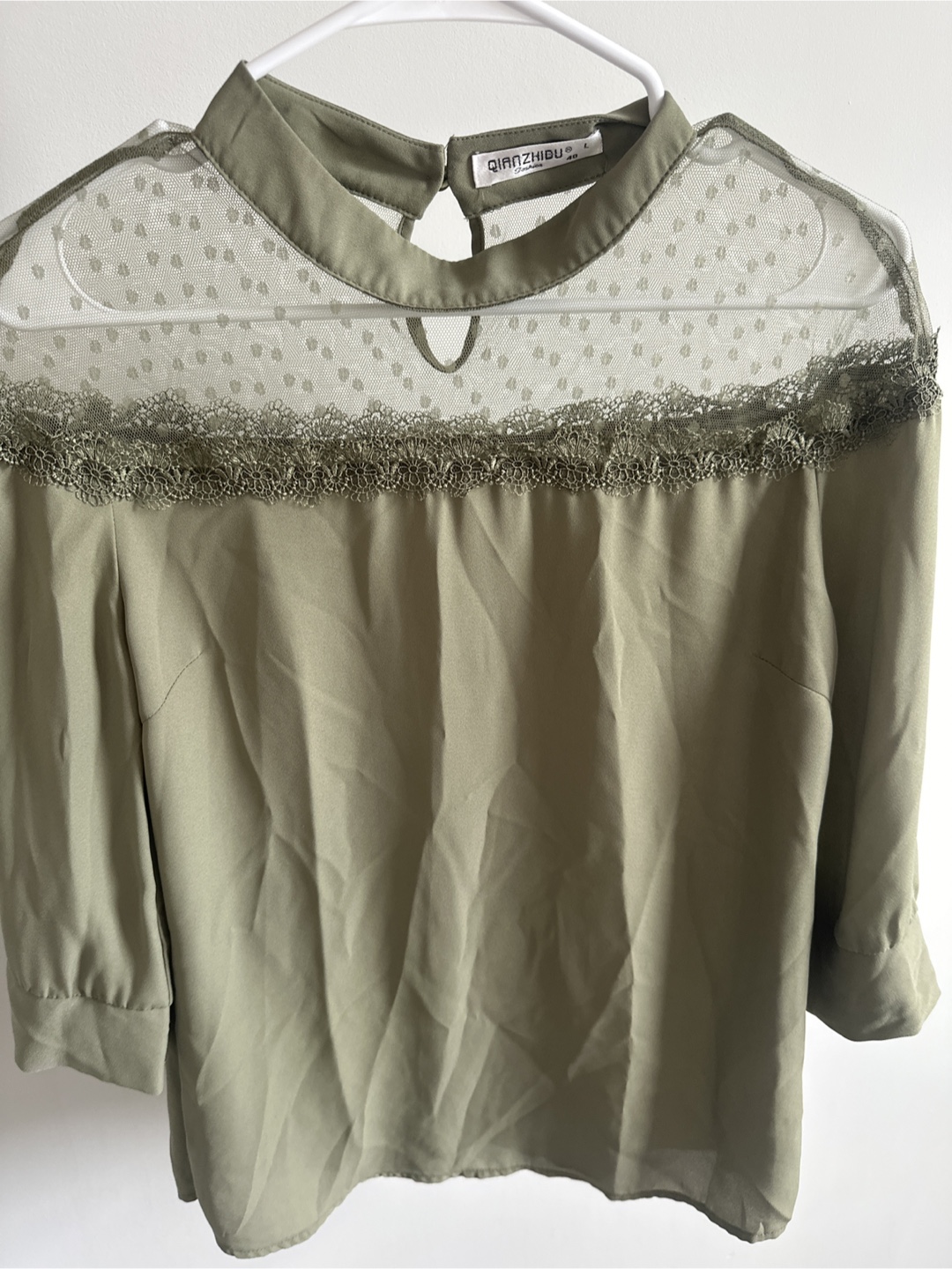 QIANZHIWU Green Lace Blouse - Size L