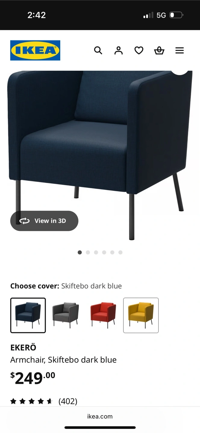 IKEA EKERÖ Armchair, Skiftebo Dark Blue Karrot