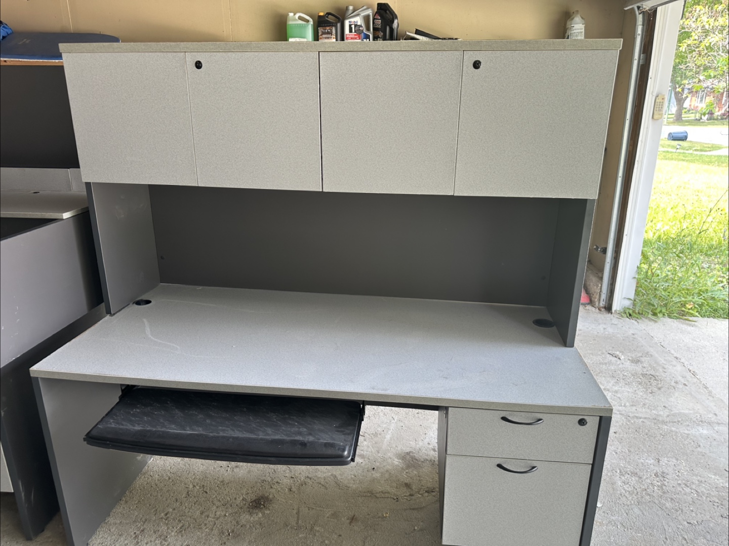 Grey Office Desk with Hutch