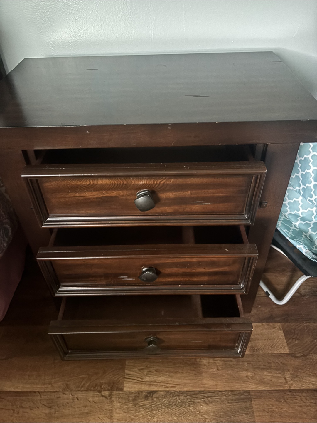 Dark Wood 3-Drawer Nightstand - photo 2