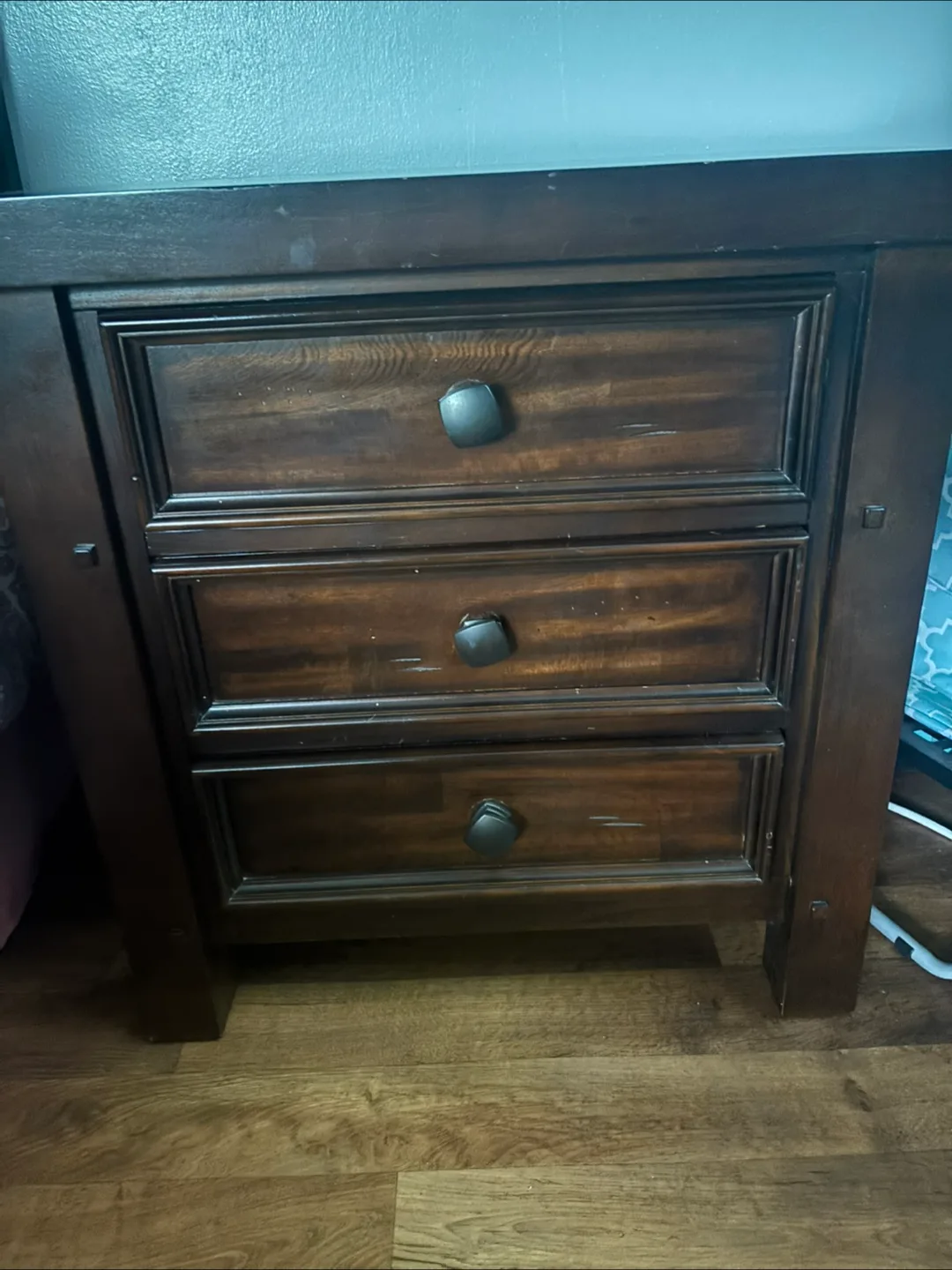 Dark Wood 3-Drawer Nightstand thumbnail