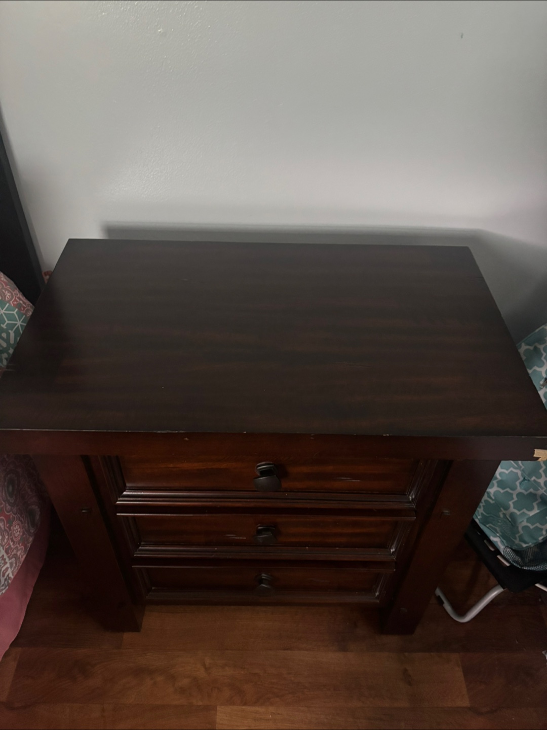 Dark Wood 3-Drawer Nightstand - photo 3