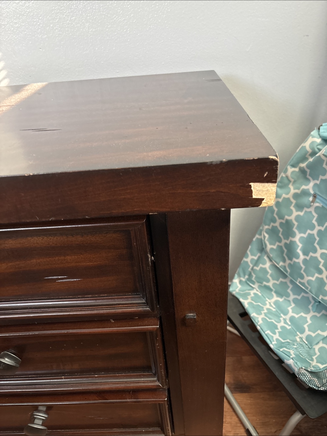 Dark Wood 3-Drawer Nightstand - photo 4