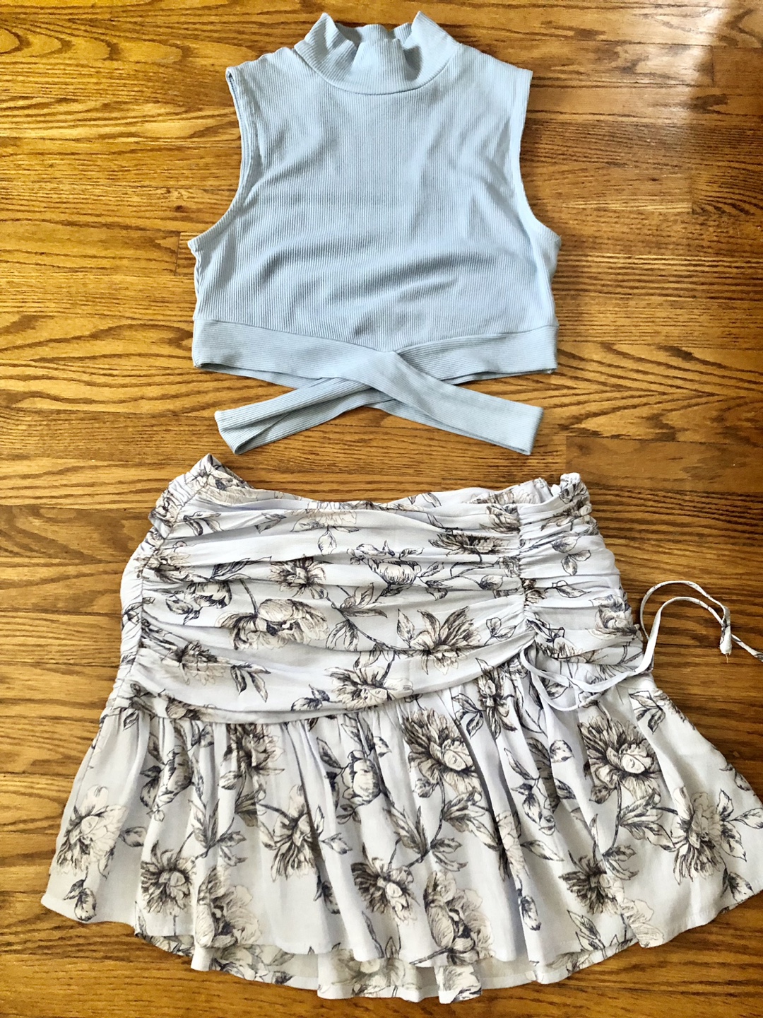 Floral Skirt & Blue Crop Top Set