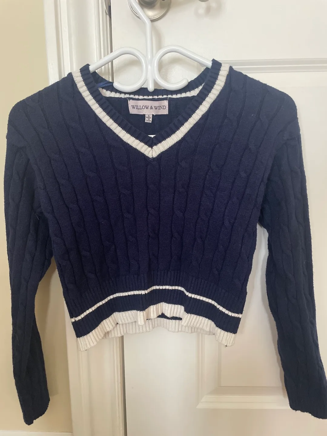 Navy Blue Cropped Knit Top thumbnail