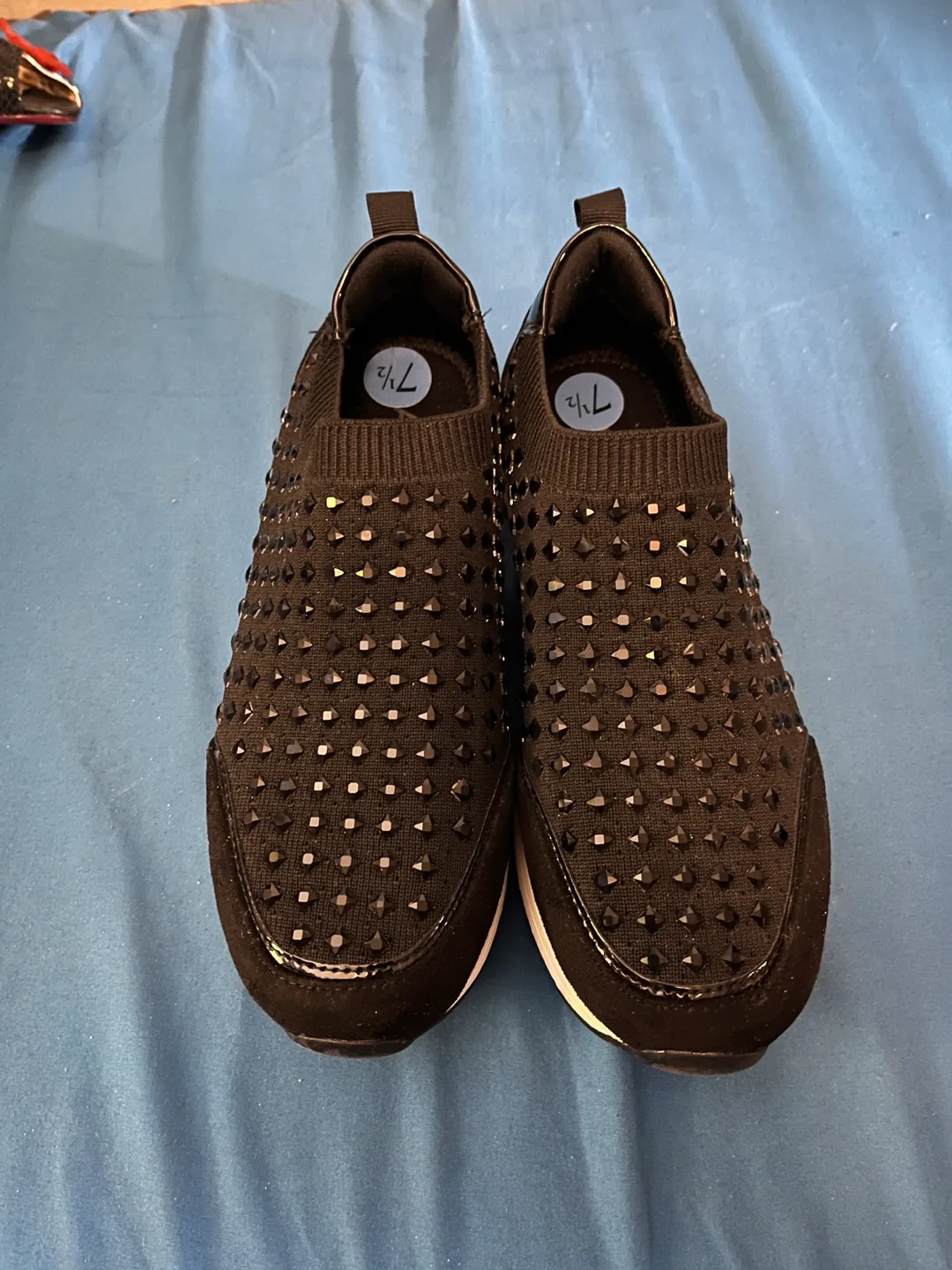 Anne Klein Black Embellished Slip-On Sneakers - Size 7.5 thumbnail