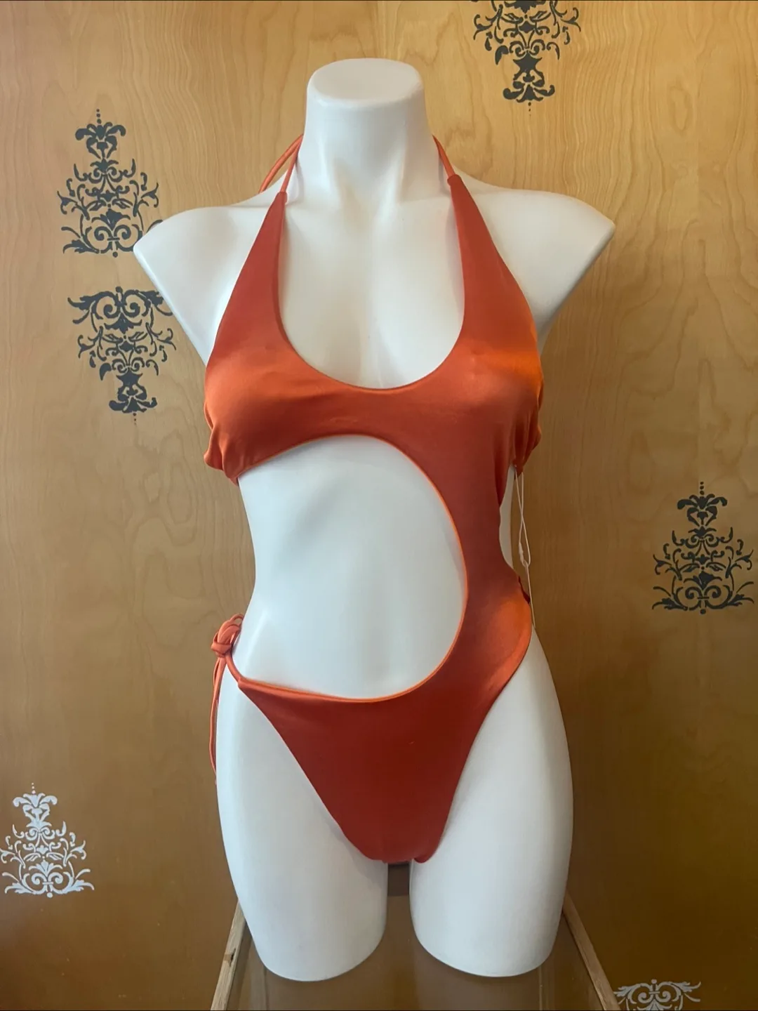 NWT Designer Orange Monokini Cut Out Sides Cheeky Back Medium thumbnail
