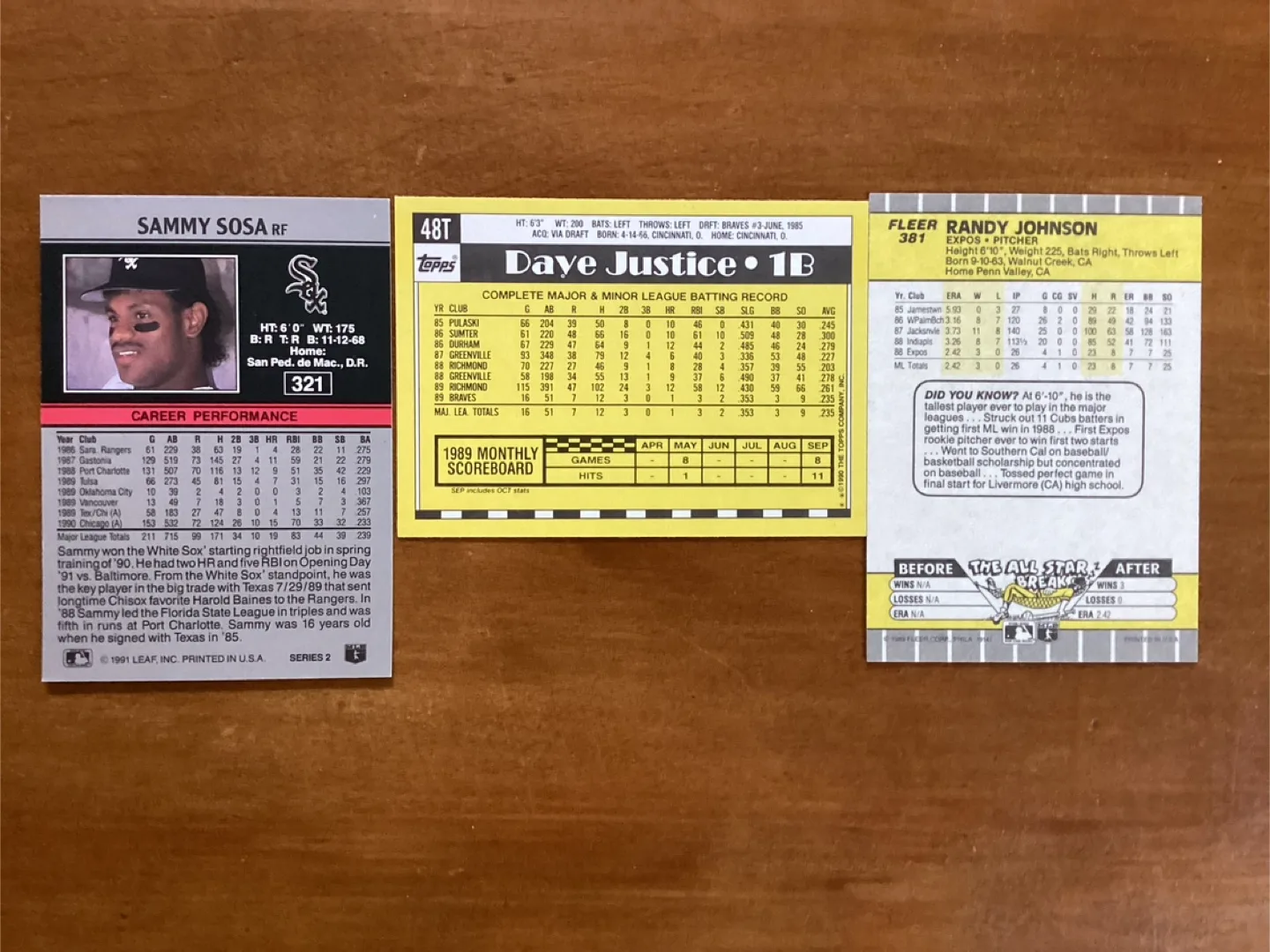 Sammy Sosa #321, Randy Johnson #381 & Dave Justice #48T Catds image indicator(5)